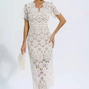 Self-Portrait Cream Lace Midi Dress